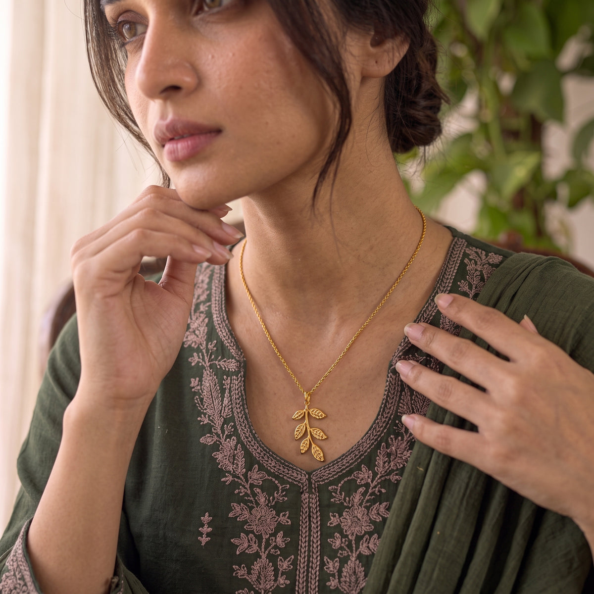 Gilded Laurel Leaf Pendant